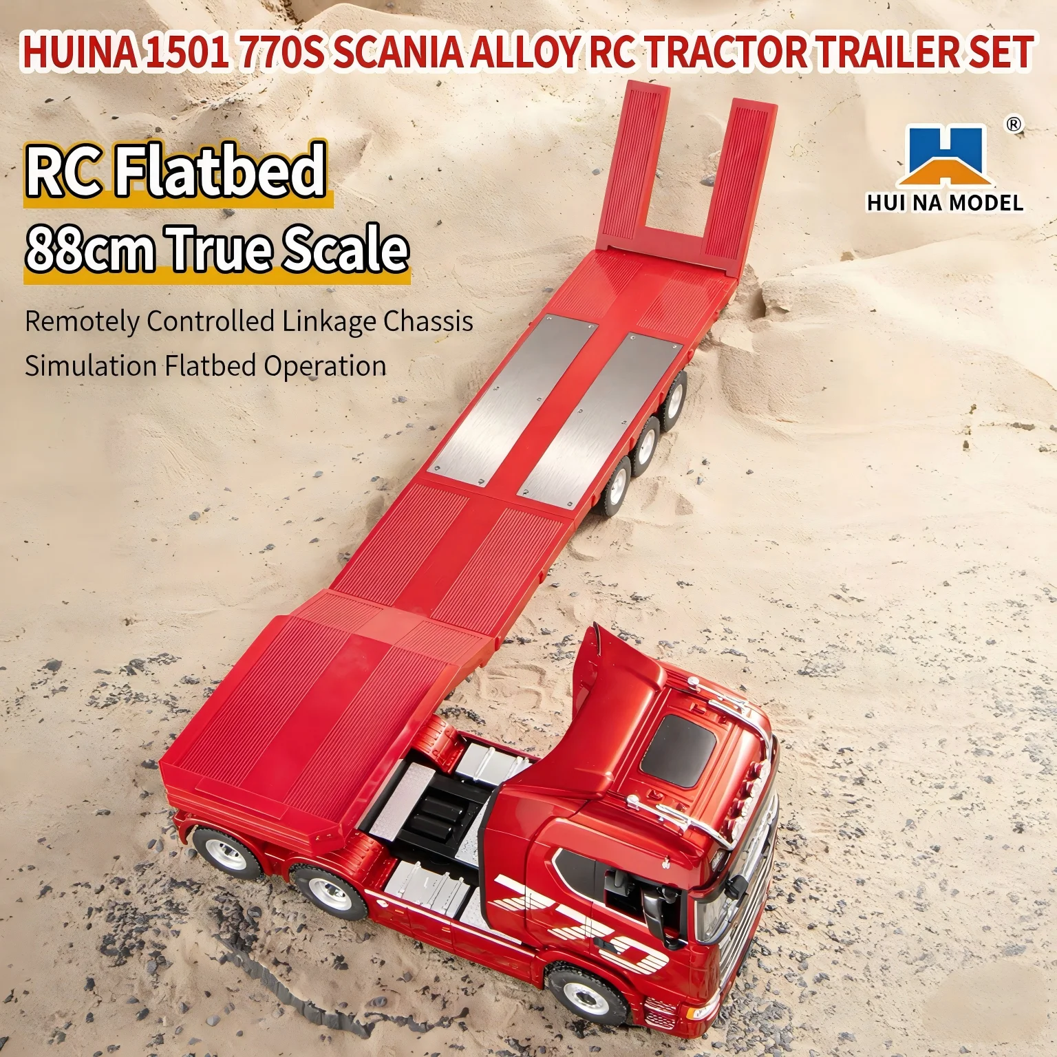 Huina 1501 770S Scania Alloy RC Tractor Trailer Truck Set 1/18 19CH 2.4G LED Lights Sound Collectible Model for Adults Kids 8+