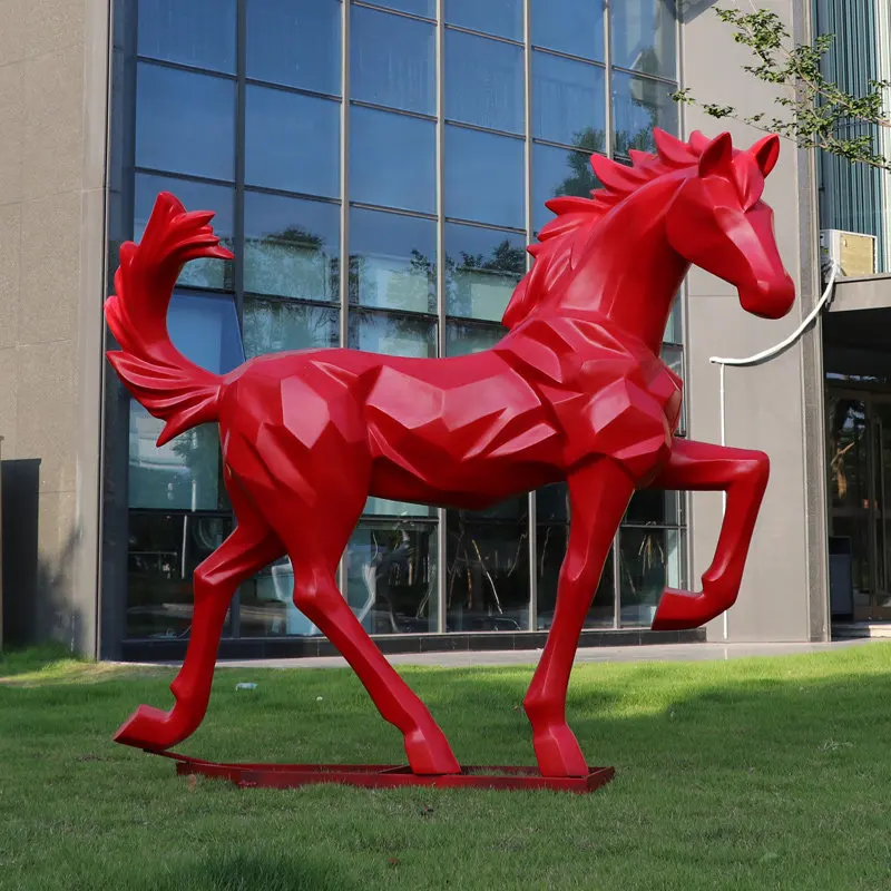 %*f  Fiberglass Geometric Horse Sculpture Outdoor Garden Shopping Mall Scenic White Landscape Decorations Handmade Customizable