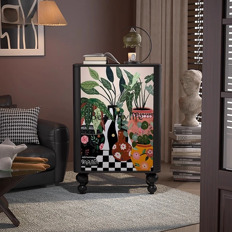 

Medieval style light luxury high-end solid wood dining side cabinet bedroom bedside cabinet