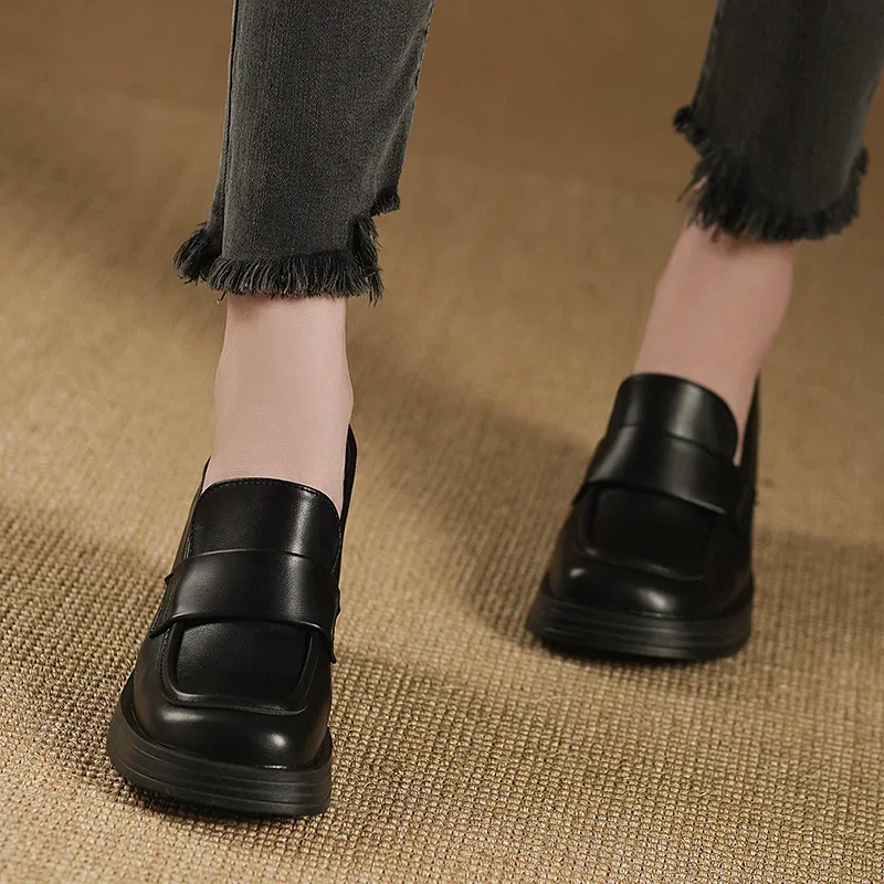 2025 New Fashion Round Toe Cover High Heel Shoes Comfortable Waterproof Table Thick Heel Casual Women's Shoes  Zapatos De Mujer