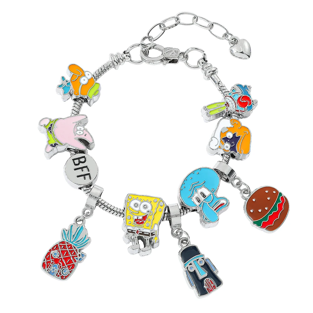 Cute SpongeBob Bracelet BFF Charms Pineapple House Krabby Patty Pendant Beaded Bracelet Anime Cartoon Accessories