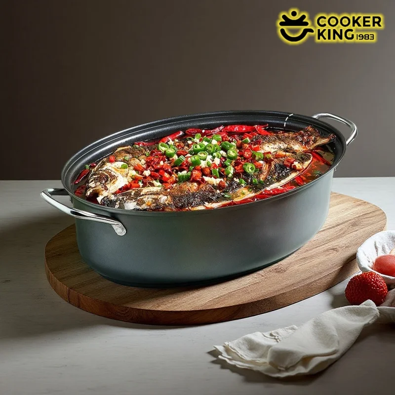 

COOKER KING Рыболовный горшок на пару с антипригарным покрытием, овальный котел с регулируемой стойкой для приготовления на пару, многофункциональная кастрюля для приготовления рыбы со стеклянной крышкой