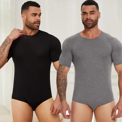 Shapewear bodysuit para homens controle de barriga plana collant roupa interior curta em torno do pescoço undershirt macio respirável pijamas