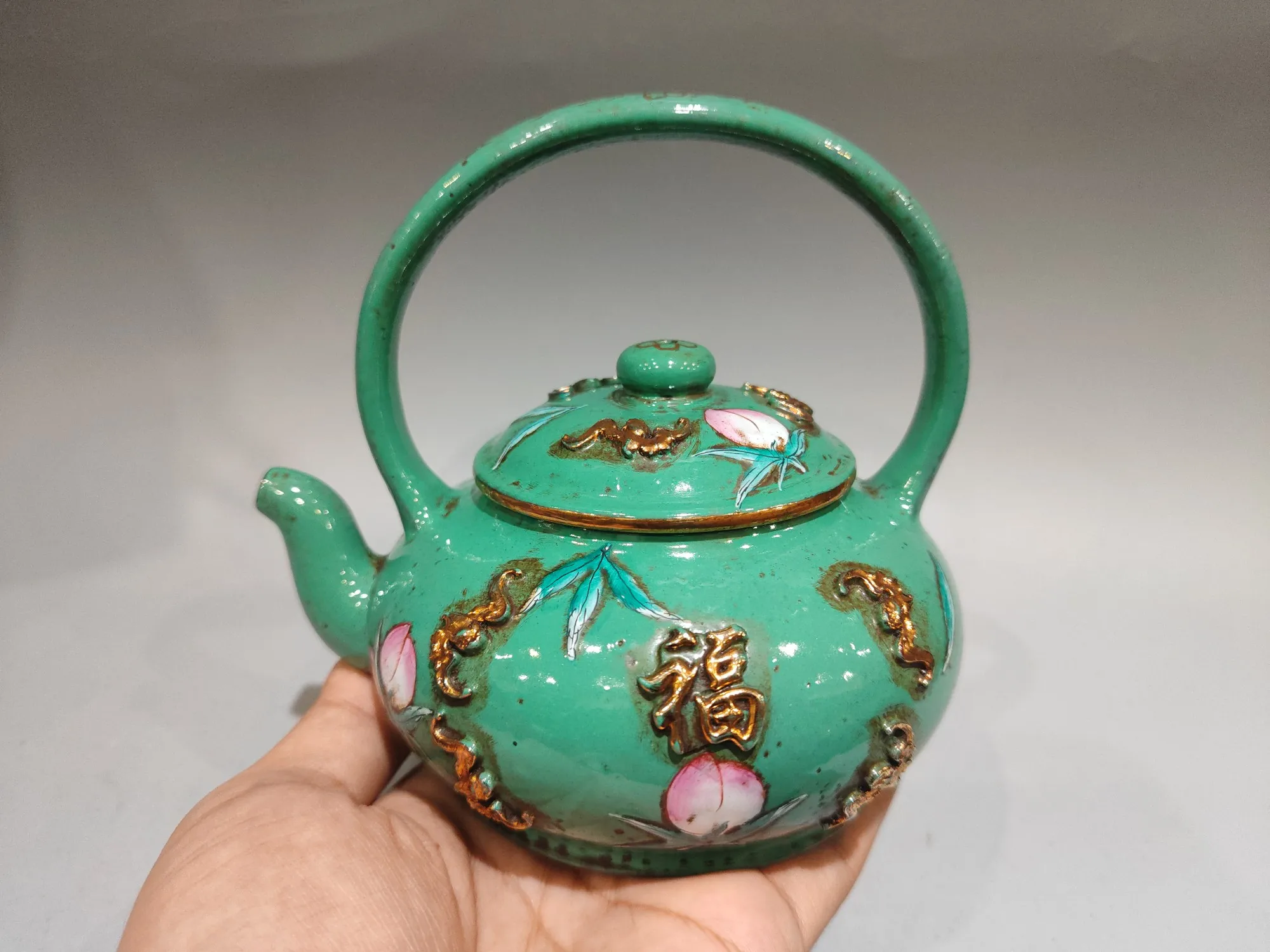 Yixing Purple Clay Teapot Old Purple Mud Pointillism Bat Blessing and Longevity Pot kettle Teapot Flagon