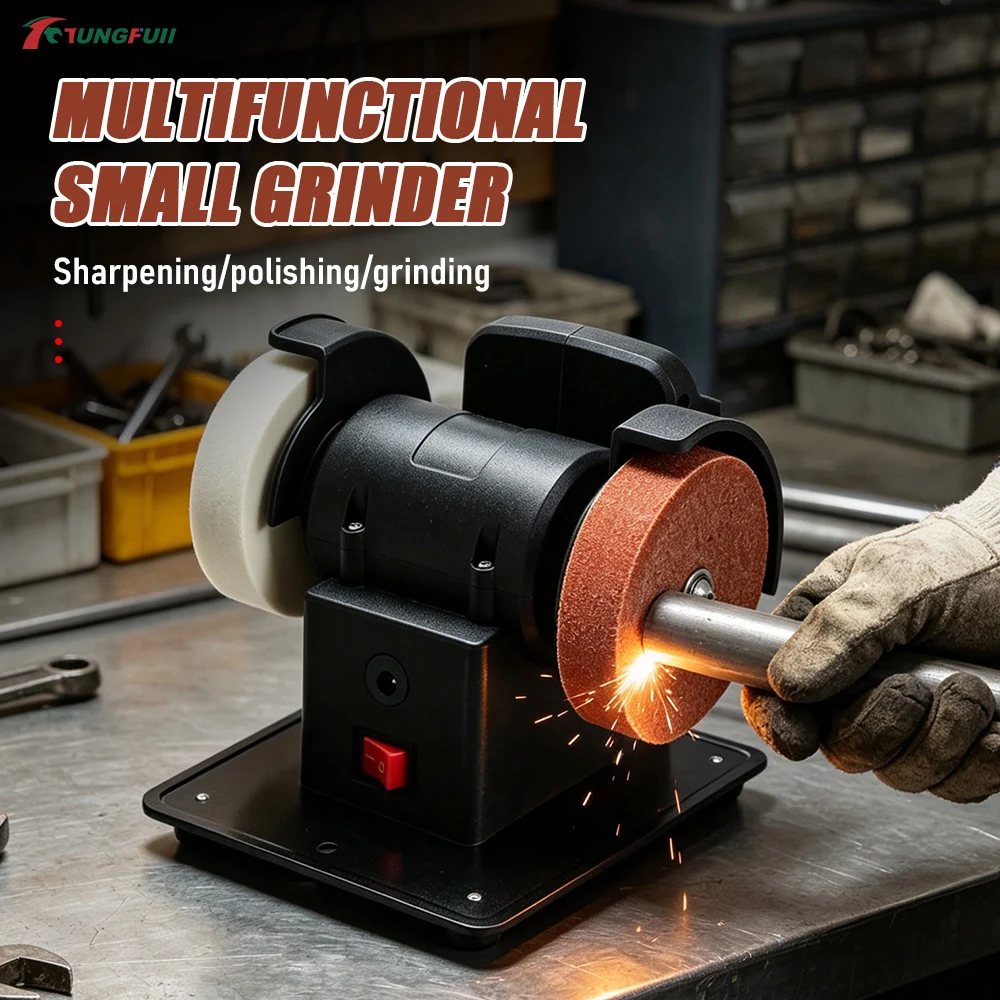 Tungfull Household Double Wheel Grinding Machine Mini Desktop Electric Grinder for Knife Sharpening and Surface Polishing Use