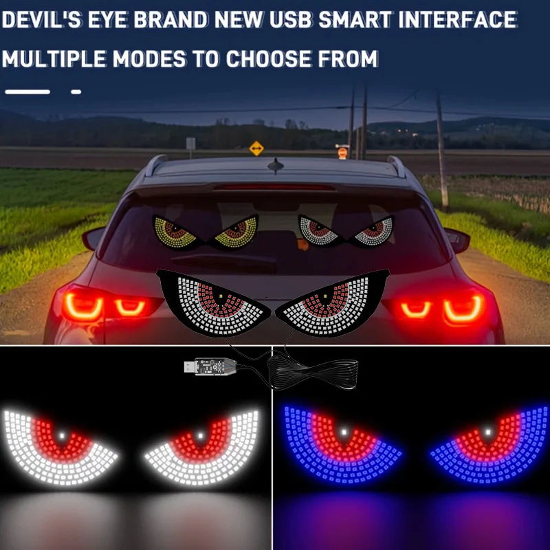Dual Color Car Devil Eyes Light Modification Eye Animation Led Display Decor Pixel Panel Window Trim Lamp USB Multi-Mode Lamp 5V