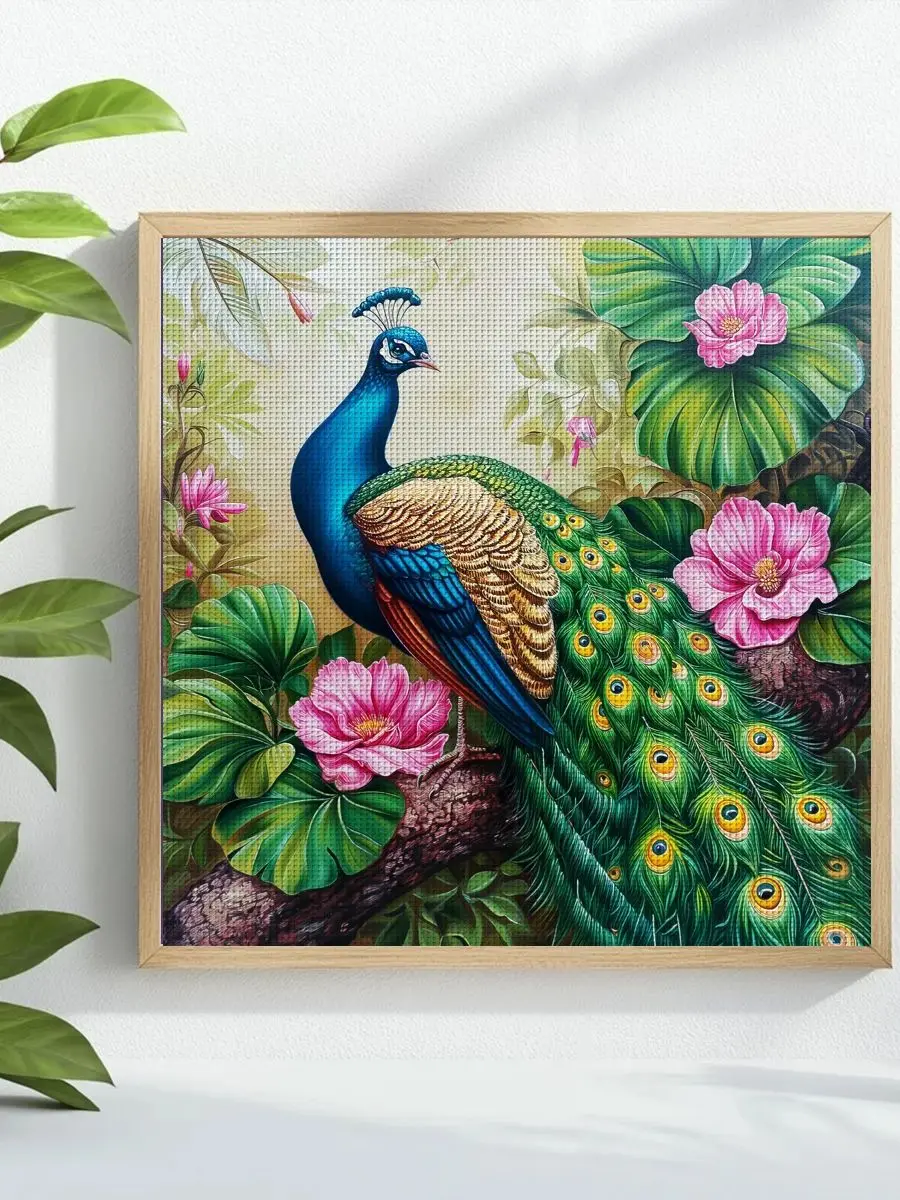1 Stück 40X40CM/15,74 Zoll Pfauen-Stickmuster Kreuzstich-Set DIY-Kit 11CT/14CT DIY-Stickset DIY-Kreuzstich-Set Joy Sunday – Detail 1