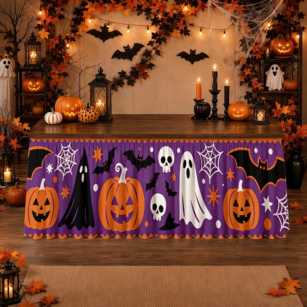 Table skirt/tableskirt Halloween style, horror ghost, jack-o-lantern, bat spider web, autumn, send a tablecloth/tablecove 1pc