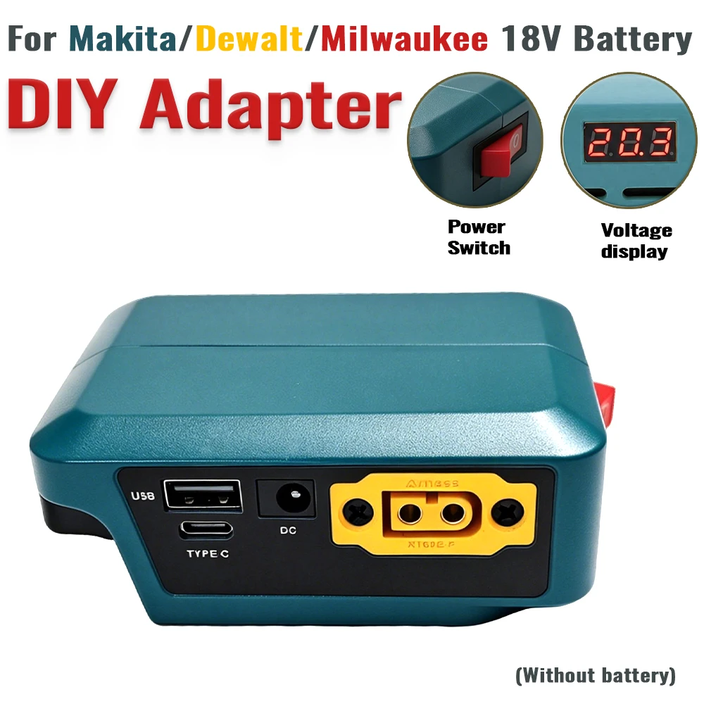 DIY Adapter For Makita/Dewalt/Milwaukee 18V Battery Multi-function Adapter Emergency Power Supply Dual Interface Fast Charging