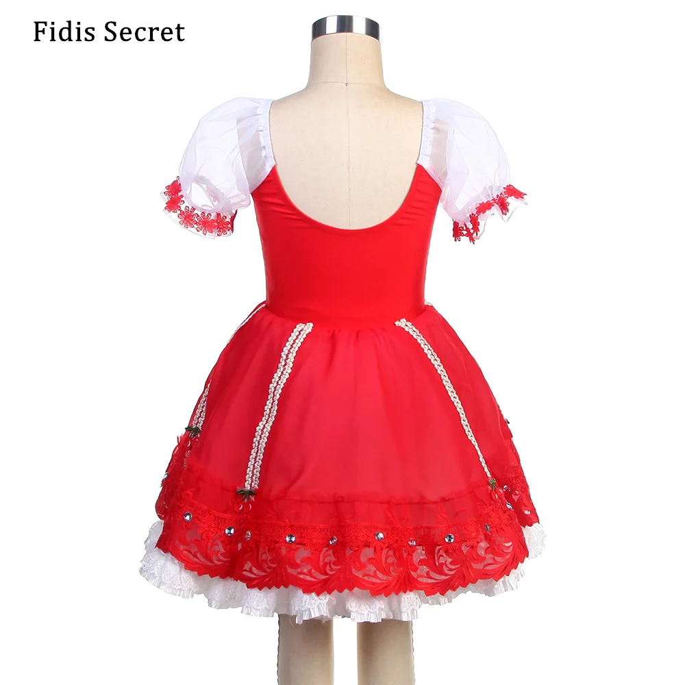 Red Ballet Tutu Costumes for Child/Women Stage Performance/Competition,Ballerina Short Sleeves Dancewear,Girls Party Tutu Dress