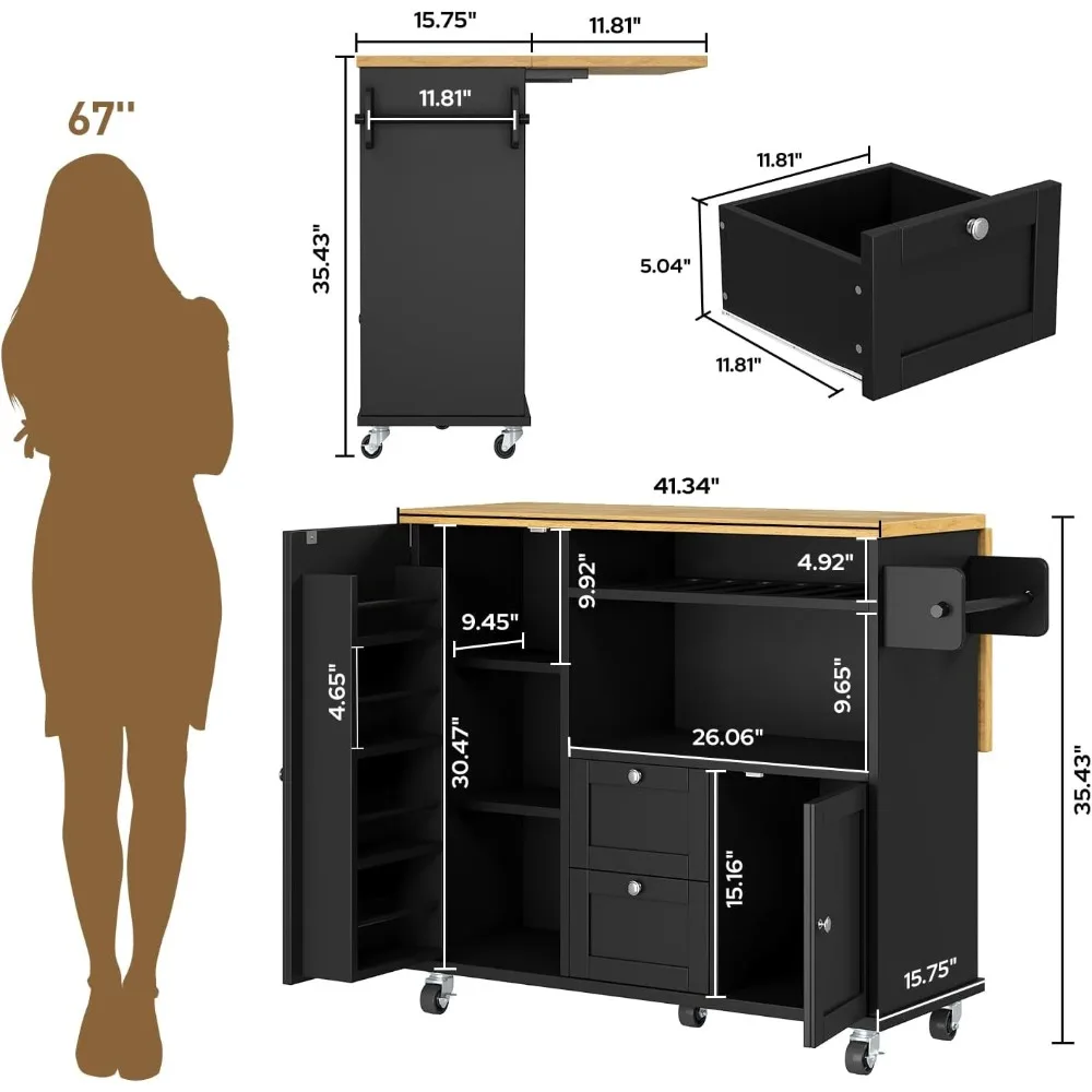 جزيرة مطبخ محمولة مع مساحة تخزين وأوراق شجر متدلية، عربة دوارة واسعة 41.3 #2