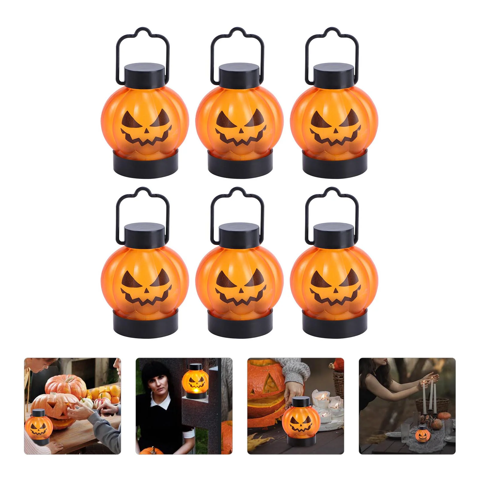 6 Stück Halloween LED Kürbis Lichter Jack-o-Laterne Orange Kerzen Dekorative Lampen Prop Girlande