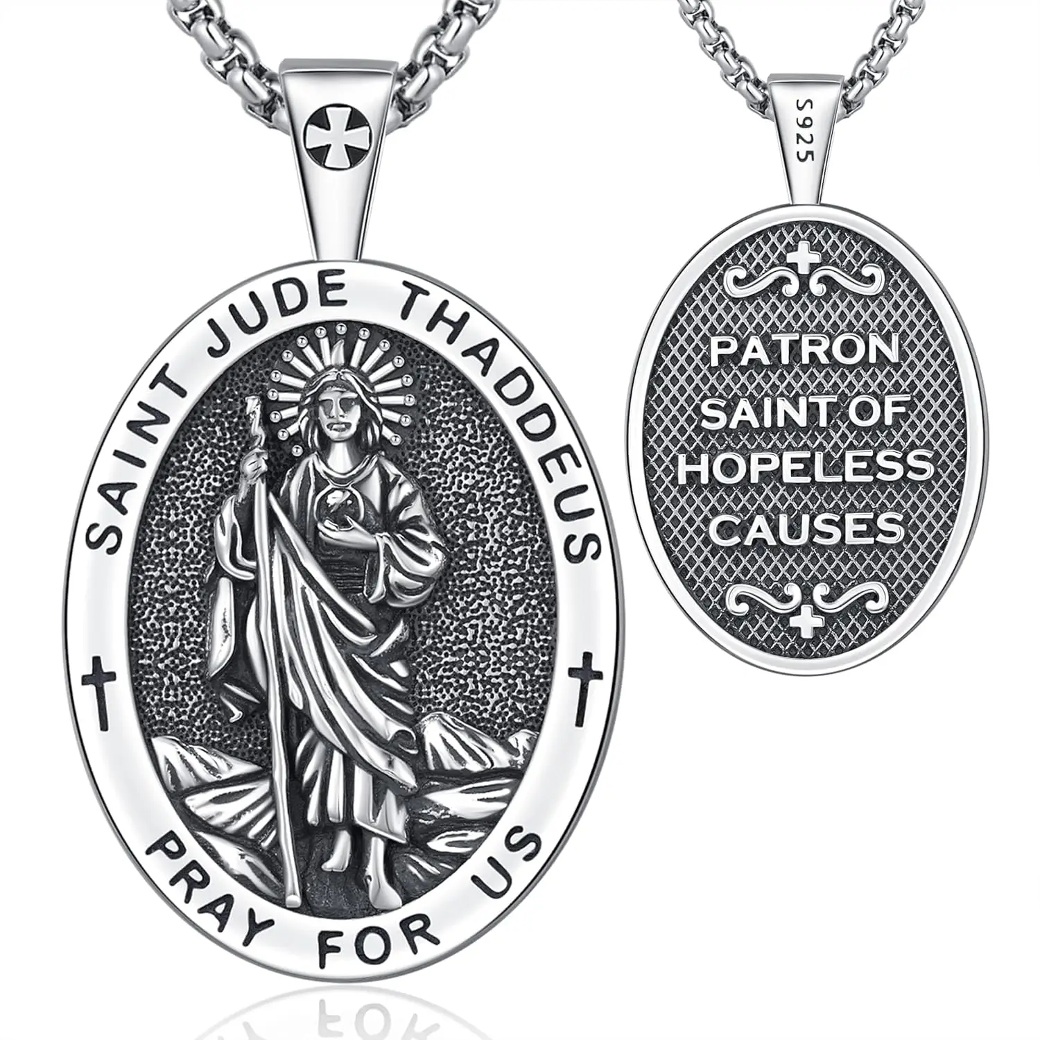 

Saint Jude Necklace 925 Sterling Silver Saint Jude Pendant Amulet Jewelry Gifts for Men Women Birthday Christmas Holiday Banquet