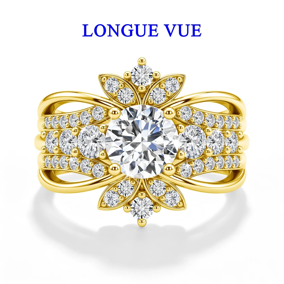 14K Gold Filled Engagement Ring Set Moissanite Stackable Bridal Wedding Band for Women Fine Jewelry