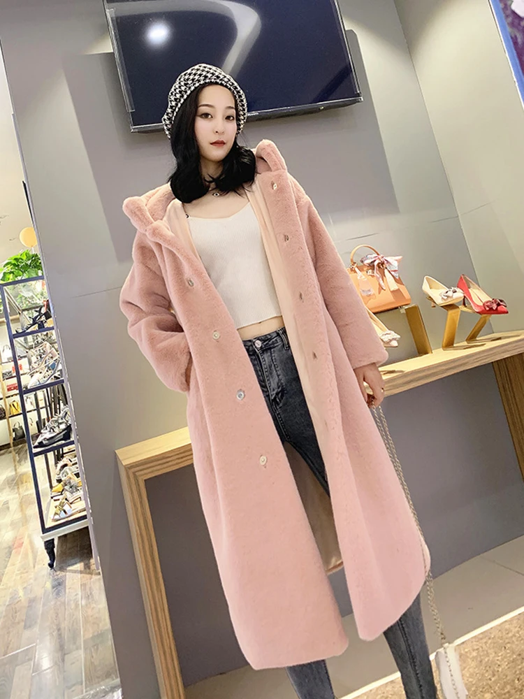 Women Faux Fur Knitted Fur Cardigan Coat Winter Autumn Elegant Long With Faux Lamb Fur Collar Ladies Fashion Coat fur coat