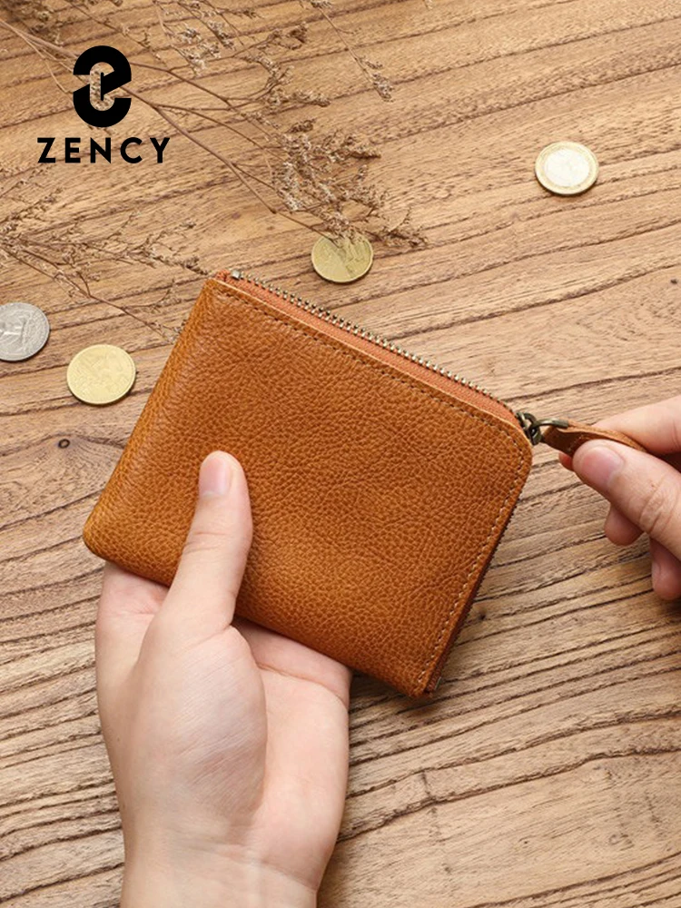 Zency Retro Cowhide Mini Short Wallet For Women Genuine Leather Daily Casual Coin Pocket Purse Card Holders Black Red Brown New