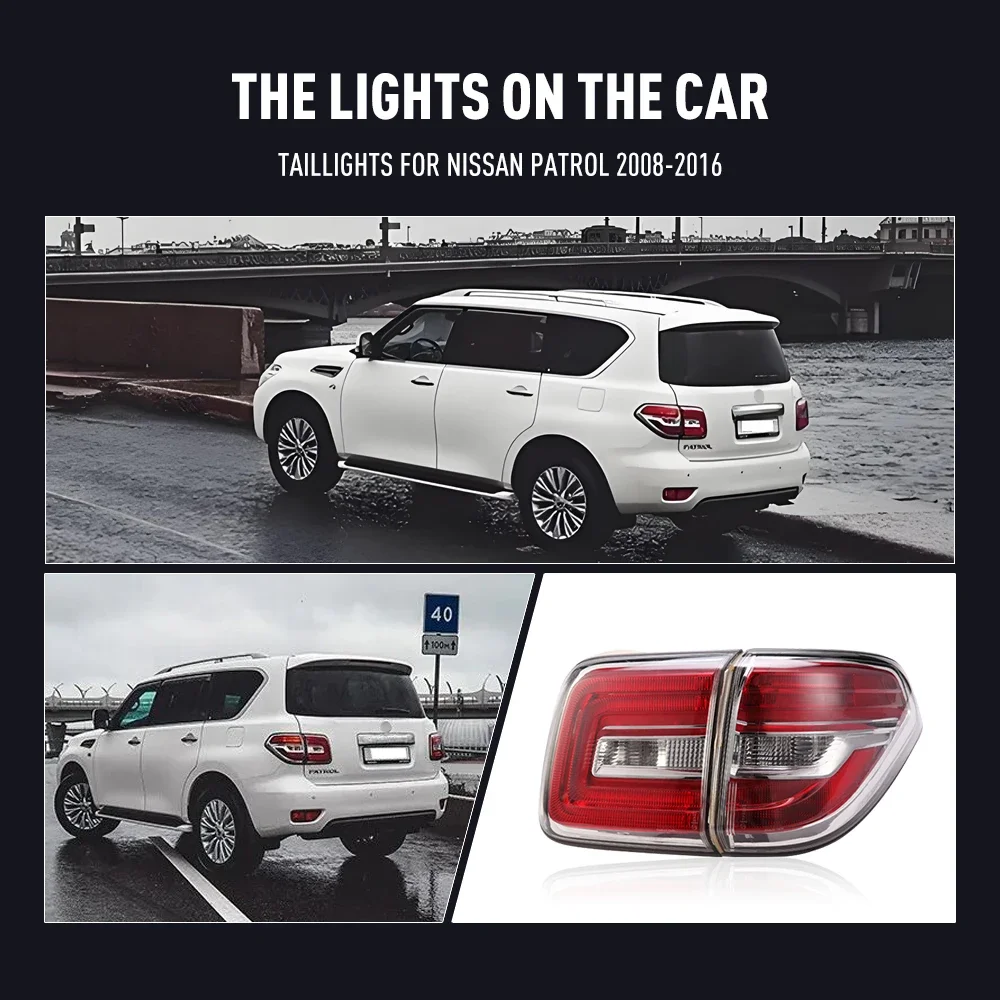 Пара светодиодных задних фонарей для Nissan Patrol 08-16 DRL, сигнал поворота заднего тормоза, автомобильный задний фонарь в сборе Plug and Play, 2 шт.