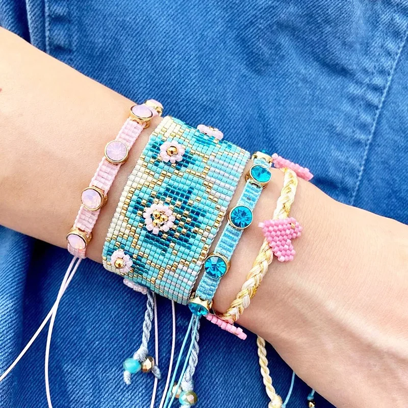 Simple bohemian ethnic wind beaded woven plum blossom miyuki bracelet set spring series love zircon