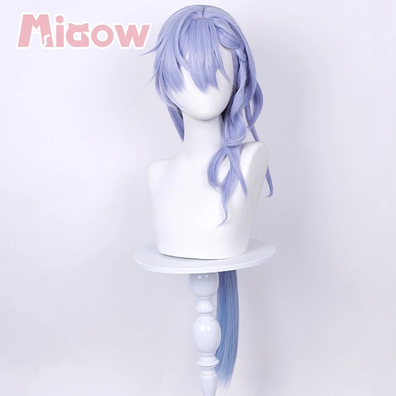 Game Honkai: Star Rail Robin Sun‑Song Swimsuit Cosplay Wig, Light Blue‑Purple Long Ponytail Wig with Side Braid for Halloween
