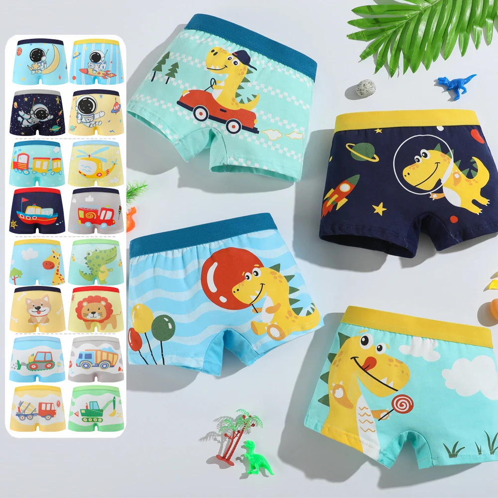 1/4/8 Pcs Lot Boys Boxer Sets Clothes Briefs Kids Cotton Underwear Underpants Teenager Cartoon Dinosaur Print Children Panties