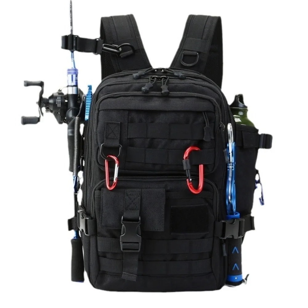 Large Capacity Fishing Tackle Storage Bag Water Bottle Holder Multiple Pockets Lures Gear Bag Durable Material Casual Design
