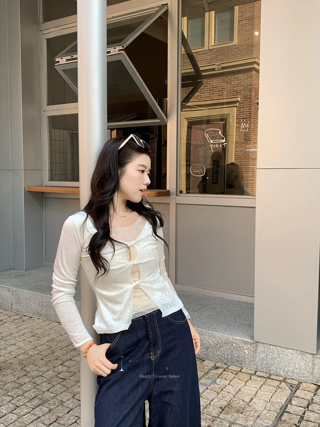 

Футболка Sweet Sle больших размеров с кружевными вставками, круглым вырезом и узлом, имитация двухслойности, весенняя мода для женщин от Mimi