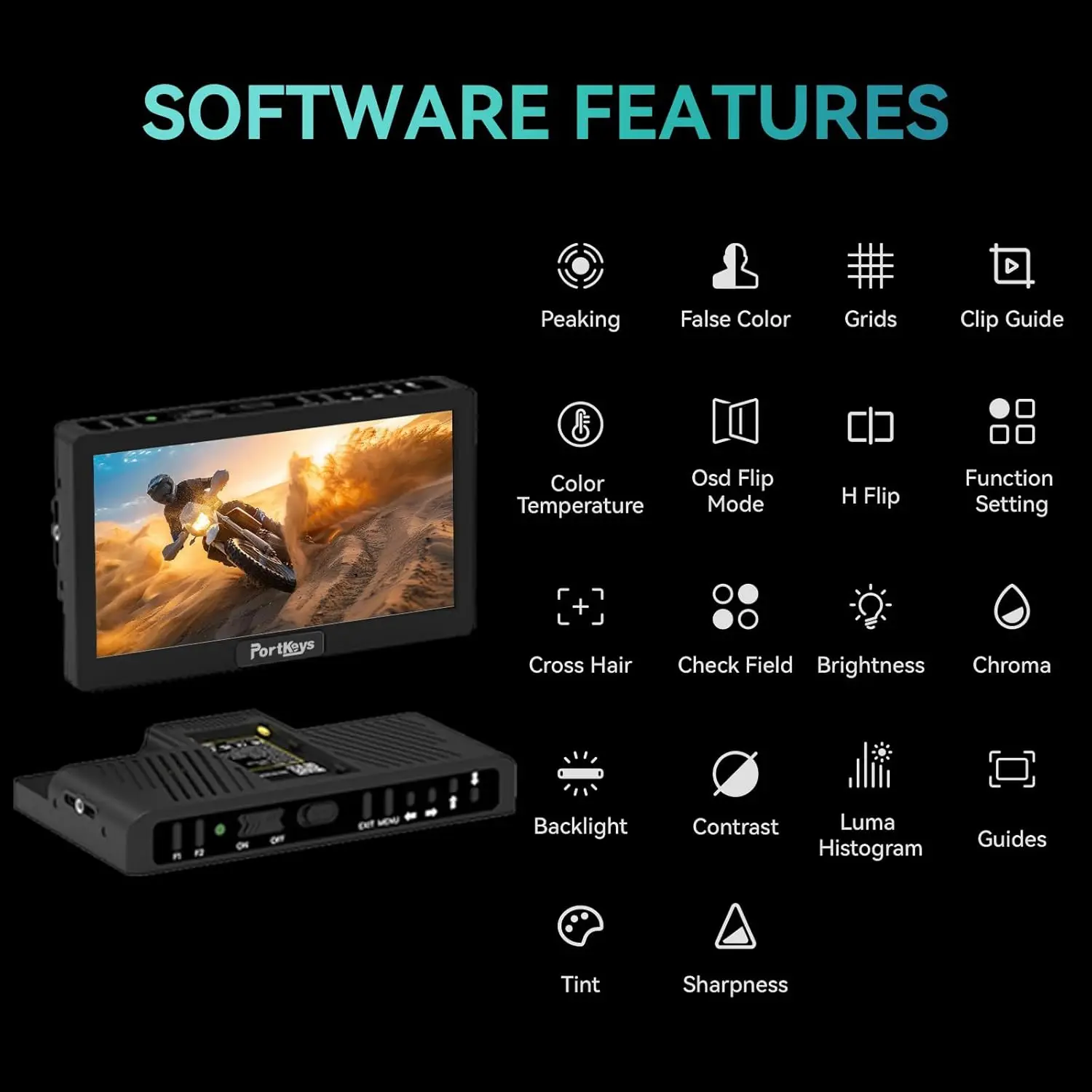 7 Inch 1000nit HD7H Field Monitor, Portkeys 1280x720 IPS DSLR Monitor 4K HDMI Input Shortcut Keys & Sunshade