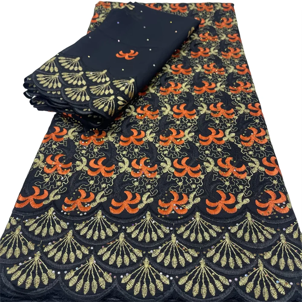 

Black 5+2 Yard African Cotton Lace Fabric Swiss Voile Lace Fabric 2026 High Quality Embroidered Nigerian Elegant Dress For Women