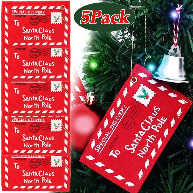 5/1PCS Christmas Letter Envelope Santa Claus Christmas Tree Hanging Ornaments Printed Red Greeting Cards Bag New Year Money Gift