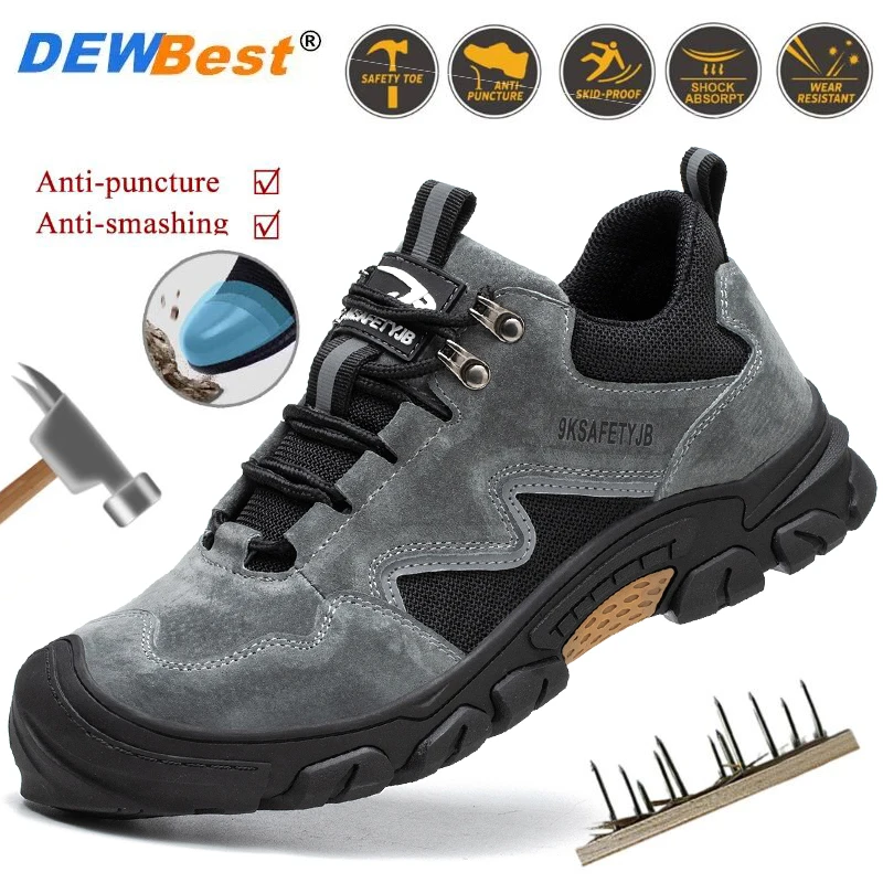 Mens welding work safety shoes non-slip safety boots steel head anti-smash anti-puncture wear-resistant work safety shoes