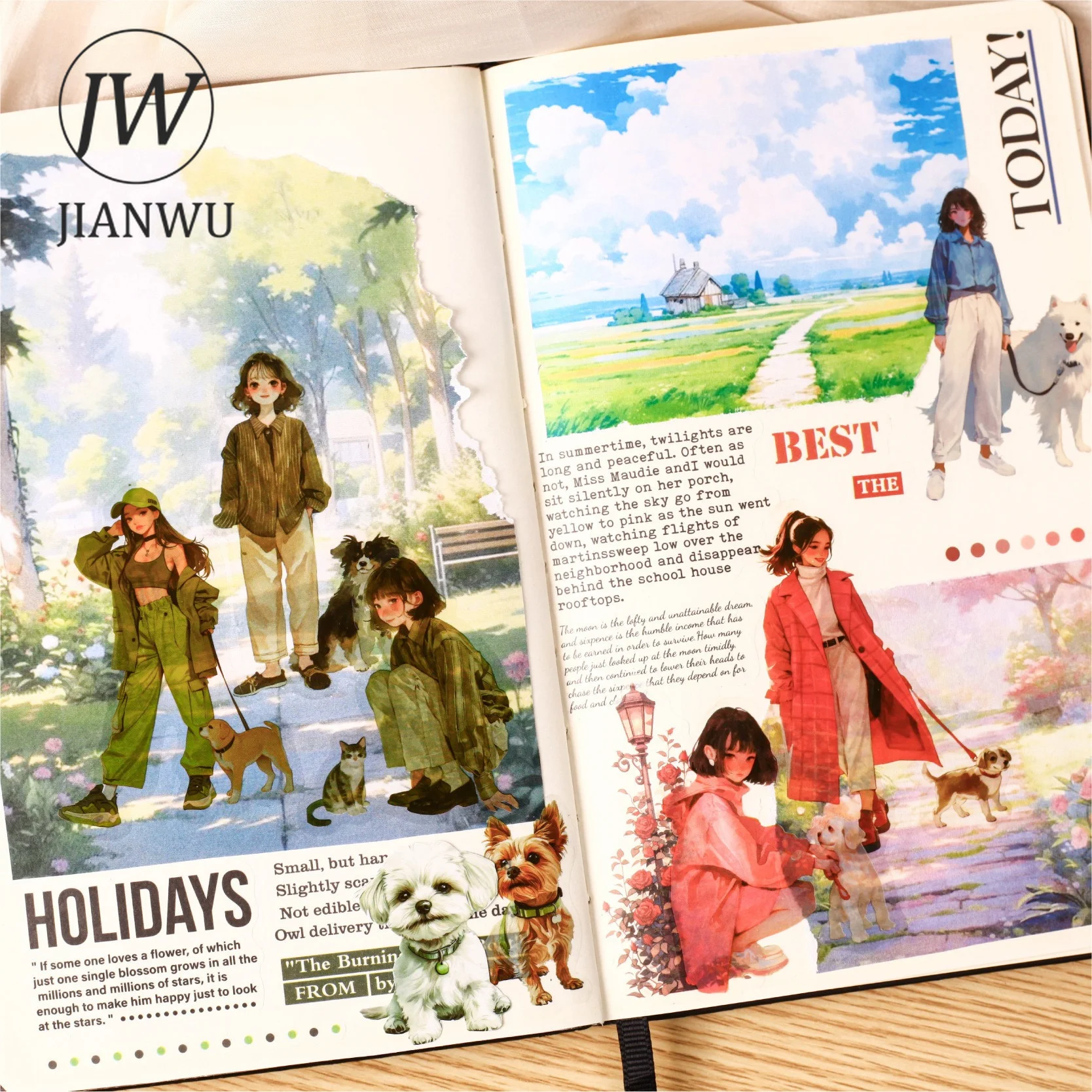 JIANWU Vintage Character Pet Cat and Dog Landscape Material Collage Scrapbooking PET Sticker Creative DIY Journal Stationery view 4