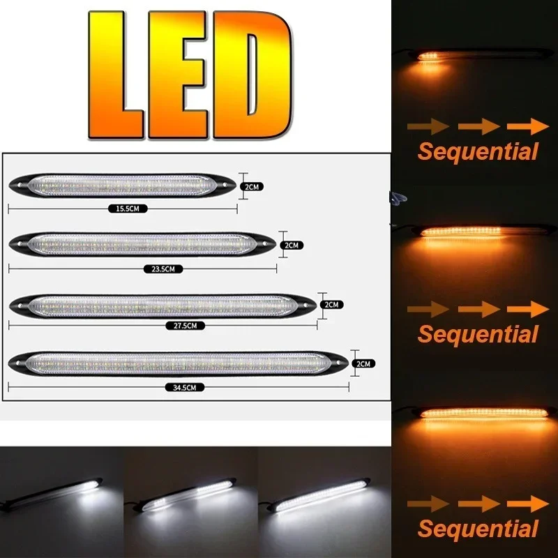 2Pcs Car LED Daytime Running Lights Waterproof Sequential Lamp Flow Turn Signal Light (White/Amber/RGB Light)