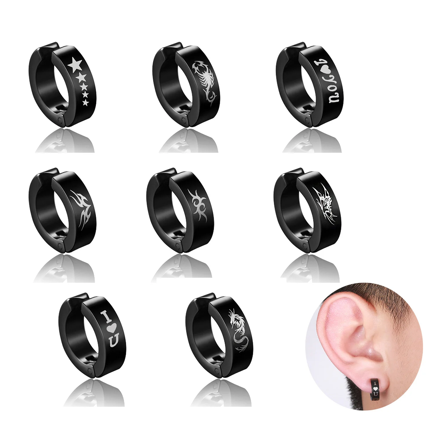 1 PC Non Piercing Clip For Man Woman Titanium Steel Type Stud Earrings Teens Hip Hop Style Ear Ring Jewelry Accessories