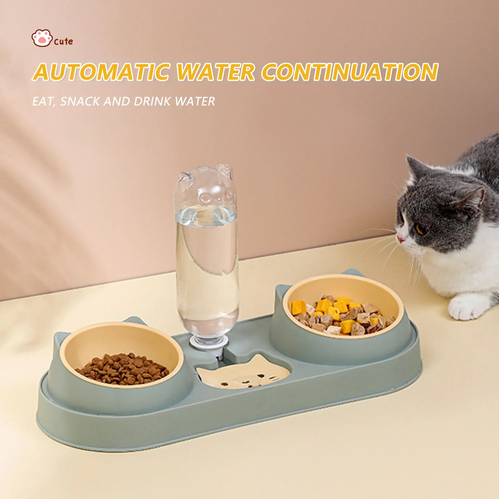 Pet Cat Bowl Automatic Water Feeding Feeder Dog Food Bowl with Water Dispenser Double Bowl Drinking Water Raised Shelf Cat Bowl