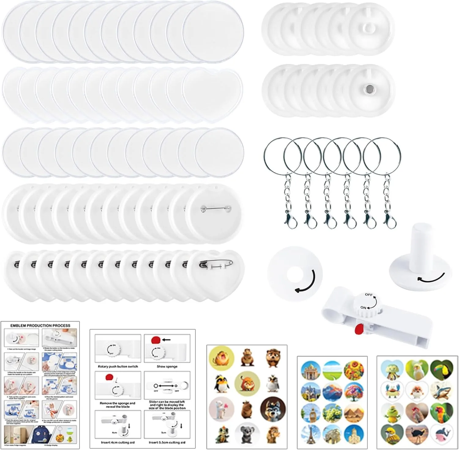 Badge Maker voor kinderen, DIY Pin Button Badge Maker Machine, draagbare persmachine Badge Punch Kit met 48 patronen badges