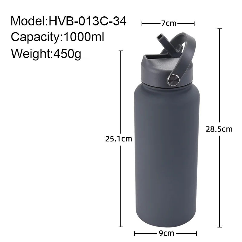 Imagem -05 - Grande Capacidade Thermos Cup Duplo Espessamento Vácuo Punho Portátil com Palha Garrafa de Água Esportes ao ar Livre 1000ml Aço Inoxidável de