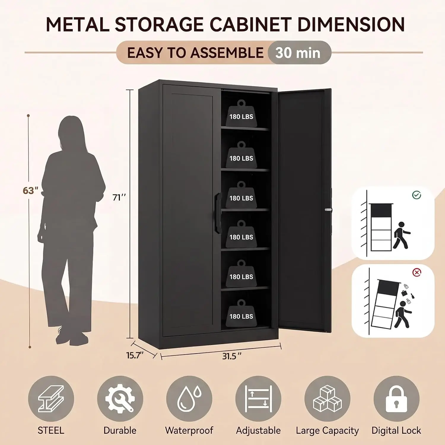 Metal Storage Cabinet with Lock, 71