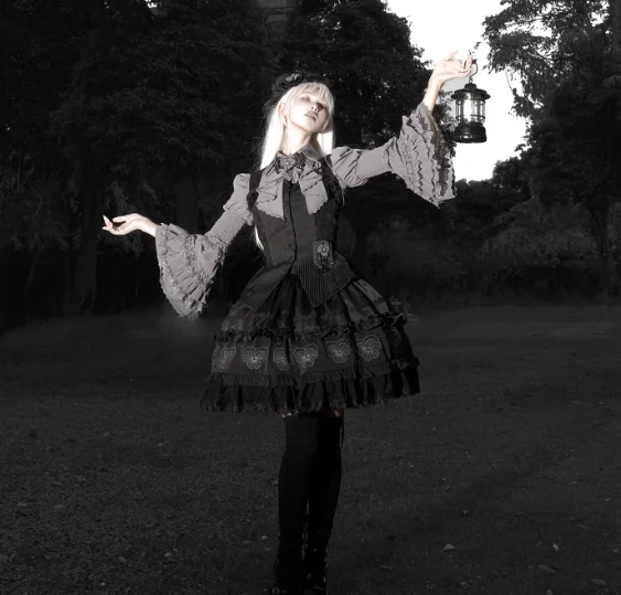 Heavy Industry Lolita Elegant Flare Sleeve Single-breasted Shirt Fashion Versatile A-line Black Age-reducing Cake Gothic Skirt