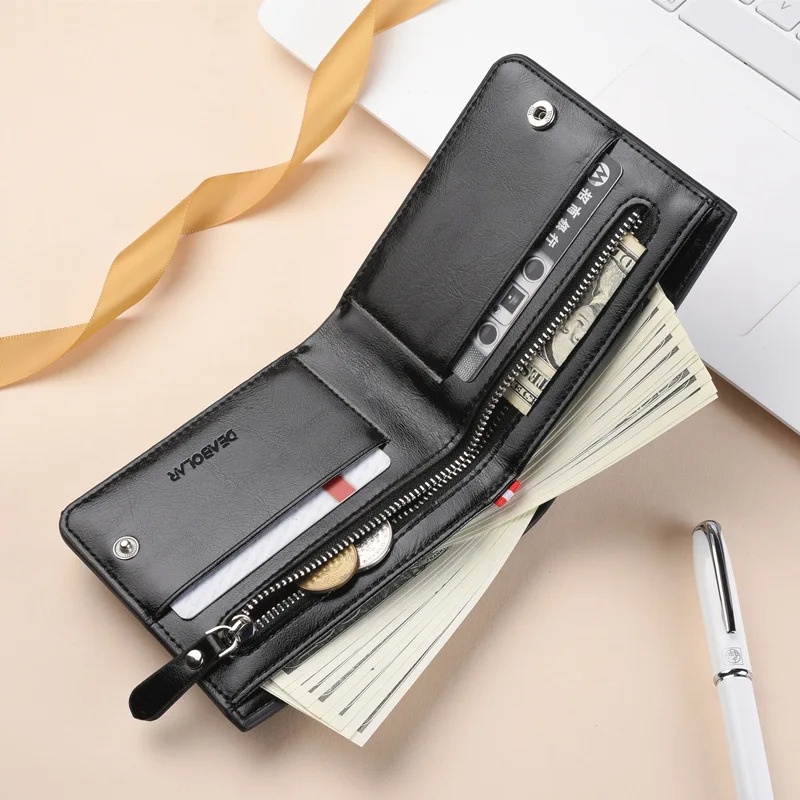 

Fashion Luxury Leather Brand Bilfold Men Wallet with Coin Bag Zipper Small Money Purses Dollar Slim Purse Money Clip Wallet