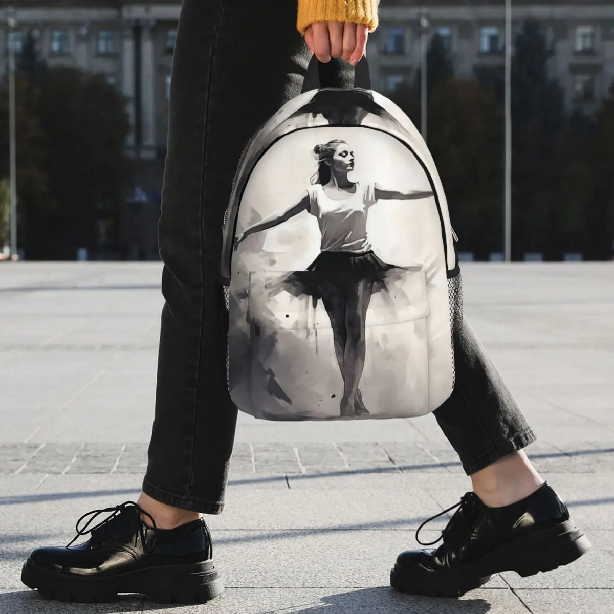 Black White Classical Ballet Dance Backpack Student BookBag Children School Bag Computer Shoulder Bags for Boys Girls