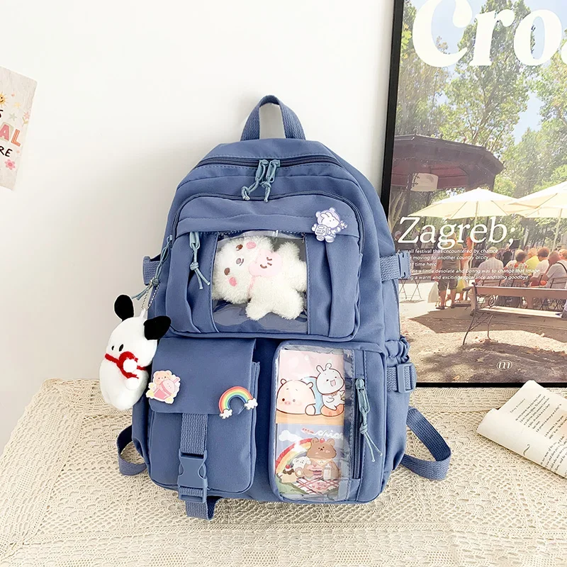 Aesthetic Backpack Girl Junior High School Student School Bag Youth School Backpack Female Book Bag Large Capacity Back Bag