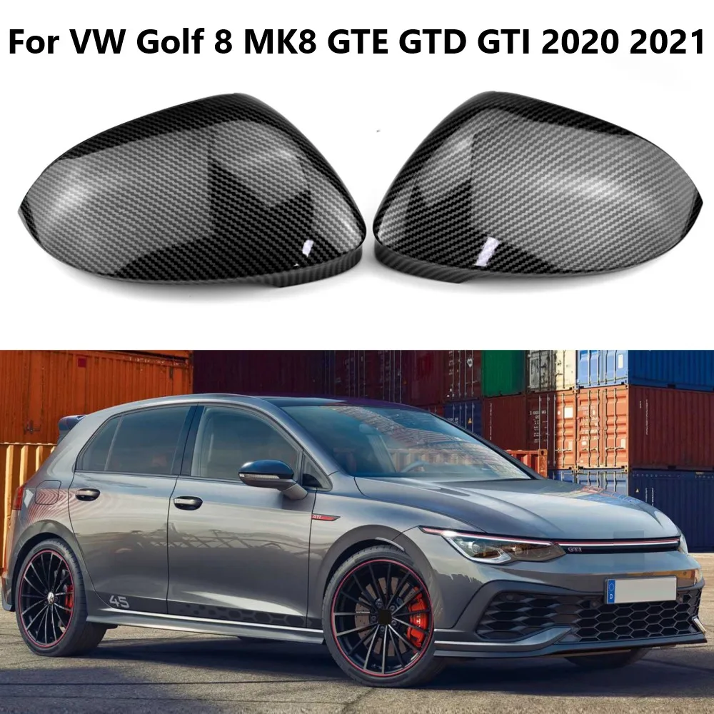 

1 Pair Car Side Mirror Cover Cap RearView Mirror Case For VW Golf 8 MK8 2020 2021 Carbon Look Bright Black Covers Accessories