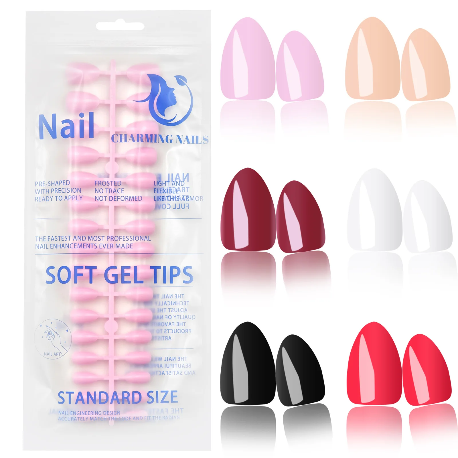160pcs Short Almond Nail Tips Press on Nails Acrylic Reusable Fake Nails Solid Color False Nails Perfect for DIY Nail Art
