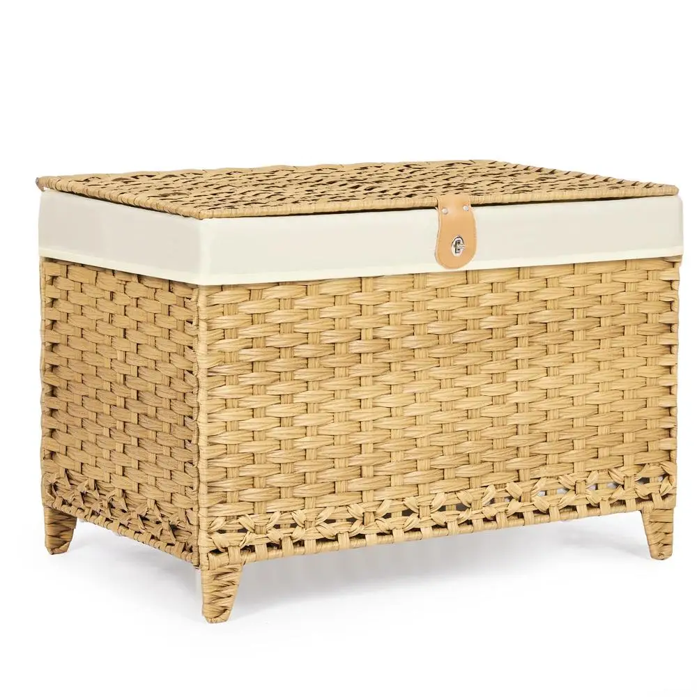 Wicker Storage Basket with Lid and Removable Liner Bag 160L Robust Trunk with Heightened Feet Spacious and Versatile Storage Bin