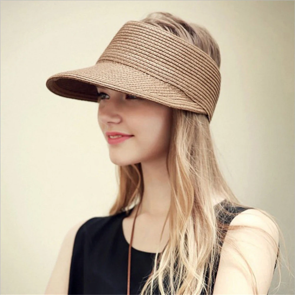 2023 Women\'s Summer Hat Foldable Portable Beach Straw Cap Sun Visors Protection Outdoor Sport Fishing Beach Wide Brim Female Cap