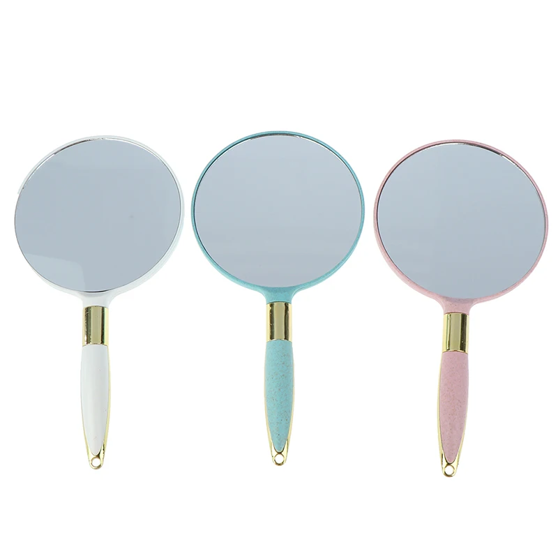 L47 1pc Makeup Vanity Mirror Cute Plastic Vintage Hand Mirrors Round Hand Hold Cosmetic Mirror With Handle For Gifts 4 Colors