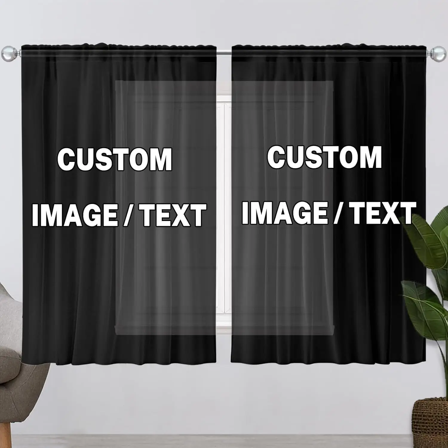 Custom Sheer Curtain Printed Window Tulle Curtains Personalized Photo Customized DIY Print on Demand Dropshipping