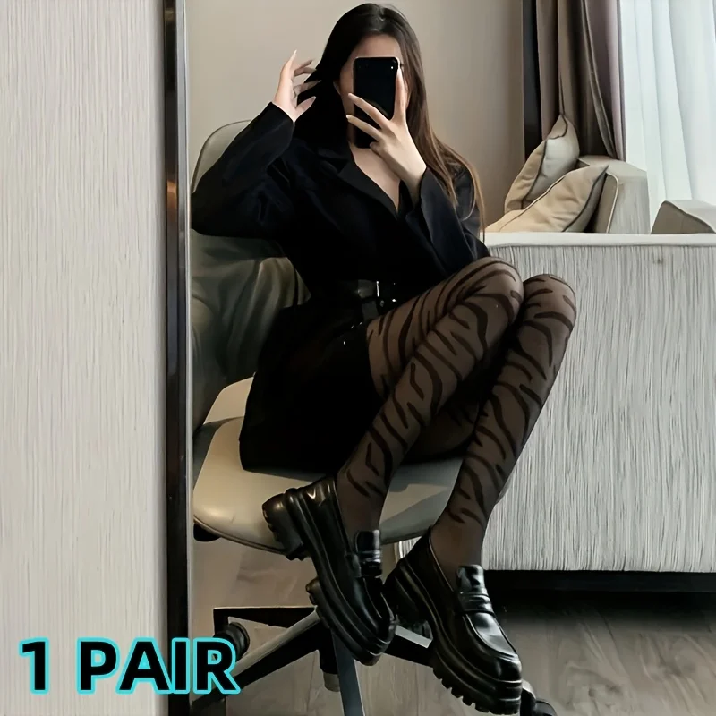 1 pair of stylish zebra-print leggings, sexy slim-fit full-body pantyhose