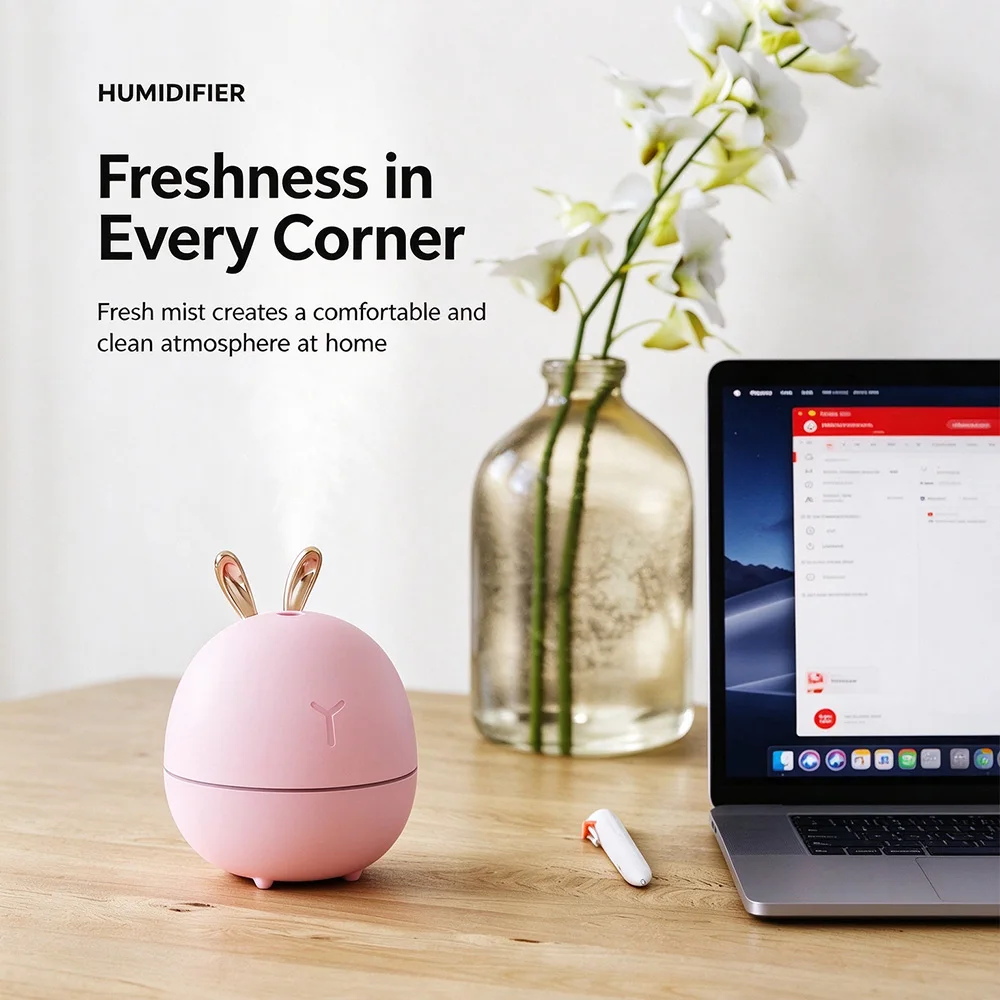 Rabbit Ear USB Humidifier Large Capacity Aroma Diffuser, Continuous & Intermittent Spray, Leak-Proof, Auto Water-Off Protection