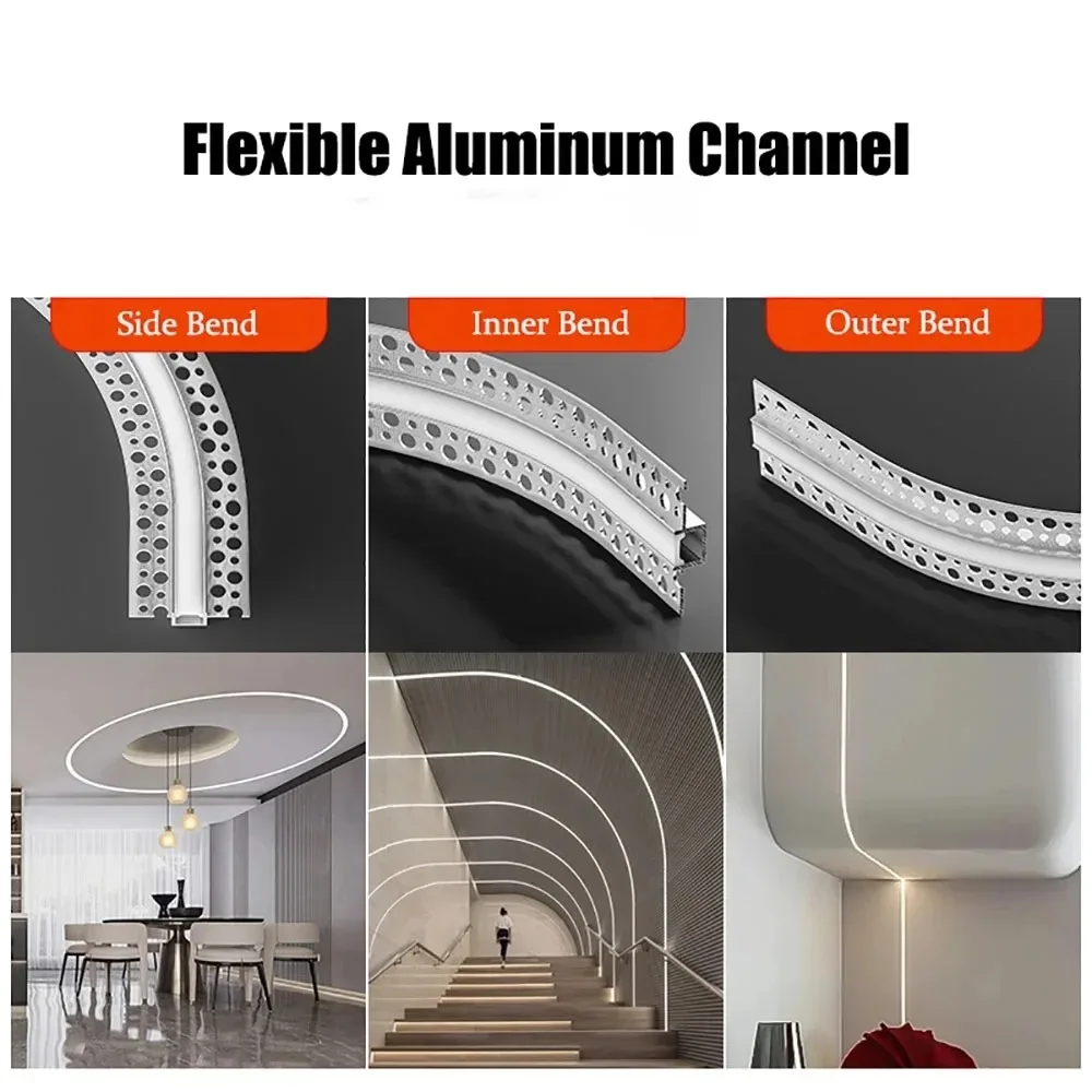 Embedded Flexible Bendable Led Aluminum Profile Borderless Led Curved Hidden Ceiling Channel Wall Floor Decor Diy Linear Light